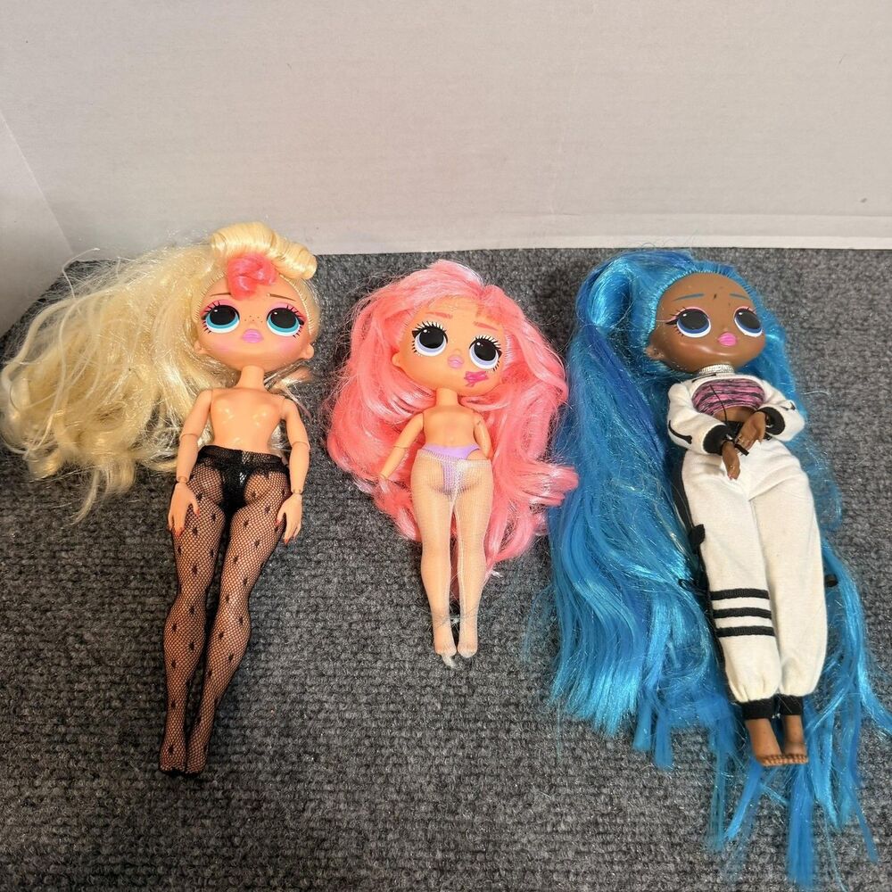 MGA LOL Surprise OMG Bling Fashion Doll Lot Of 3 10in Articulated Blue Pink Hair